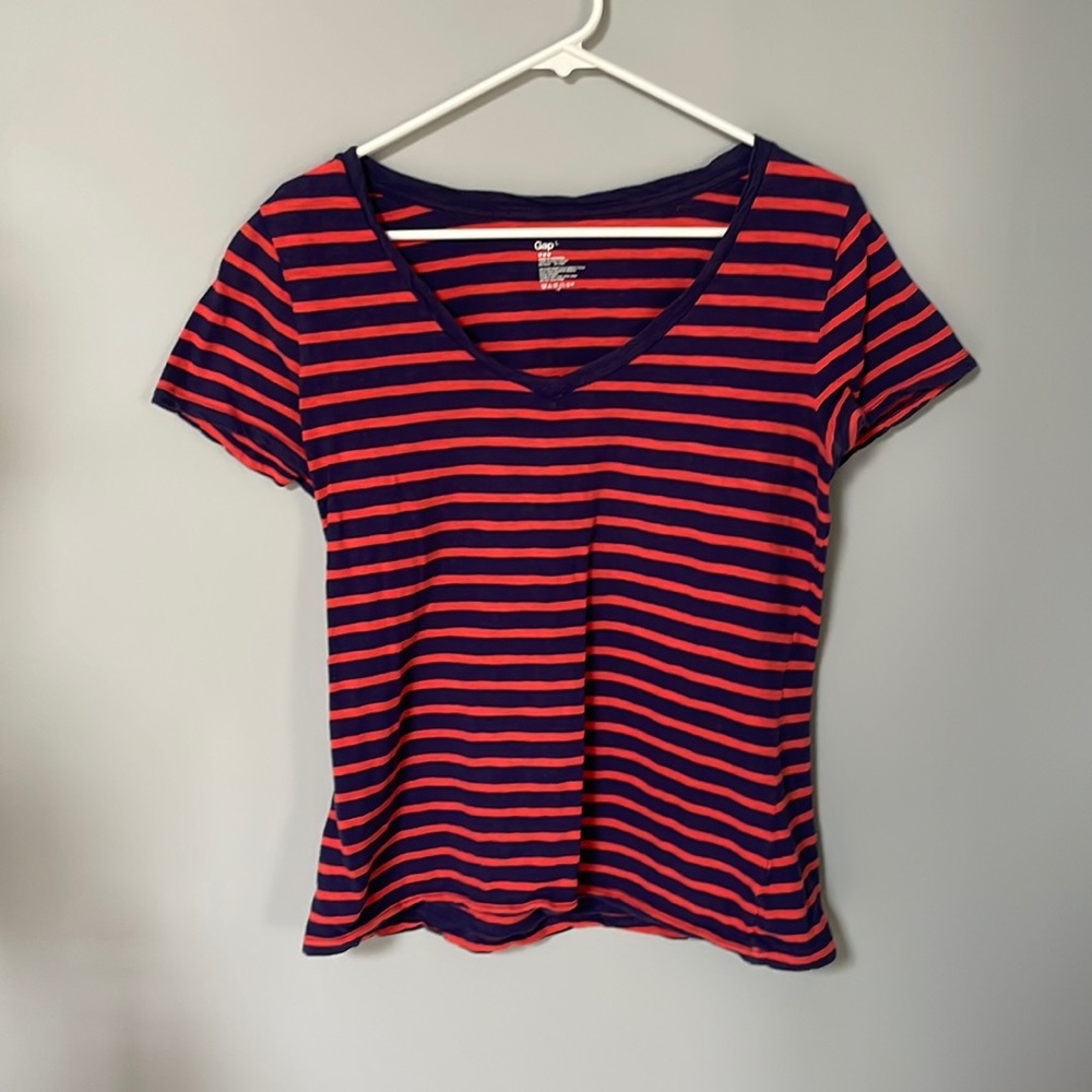 GAP Womens Large Orange & Blue Striped T-Shirt